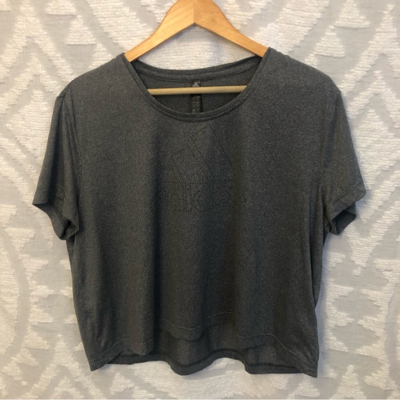 NWOT Adidas Grey Cropped Boxy Tee with Minimalist Dot Logo - Picture 1 of 6